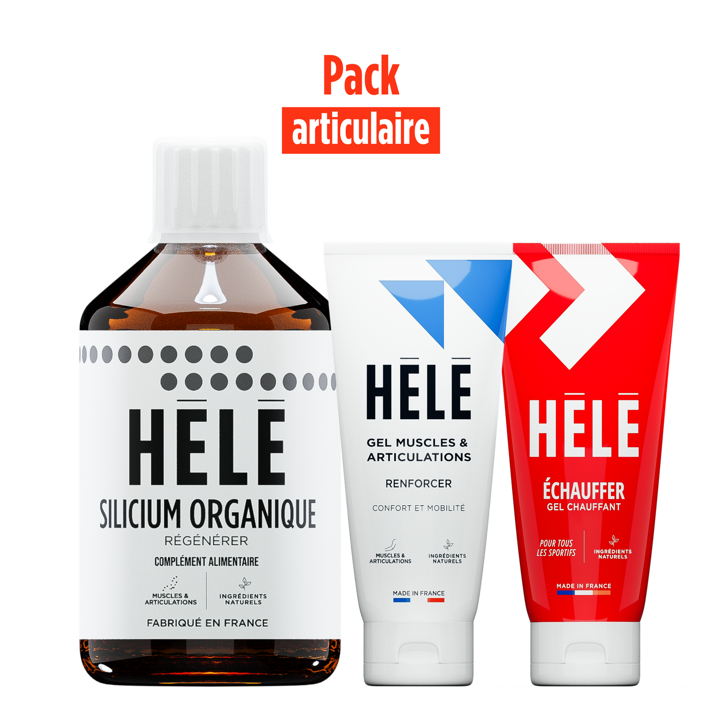 Pack articulation comprenant un gel chauffant, un gel articulaire et un complément alimentaire de silicium orgaique