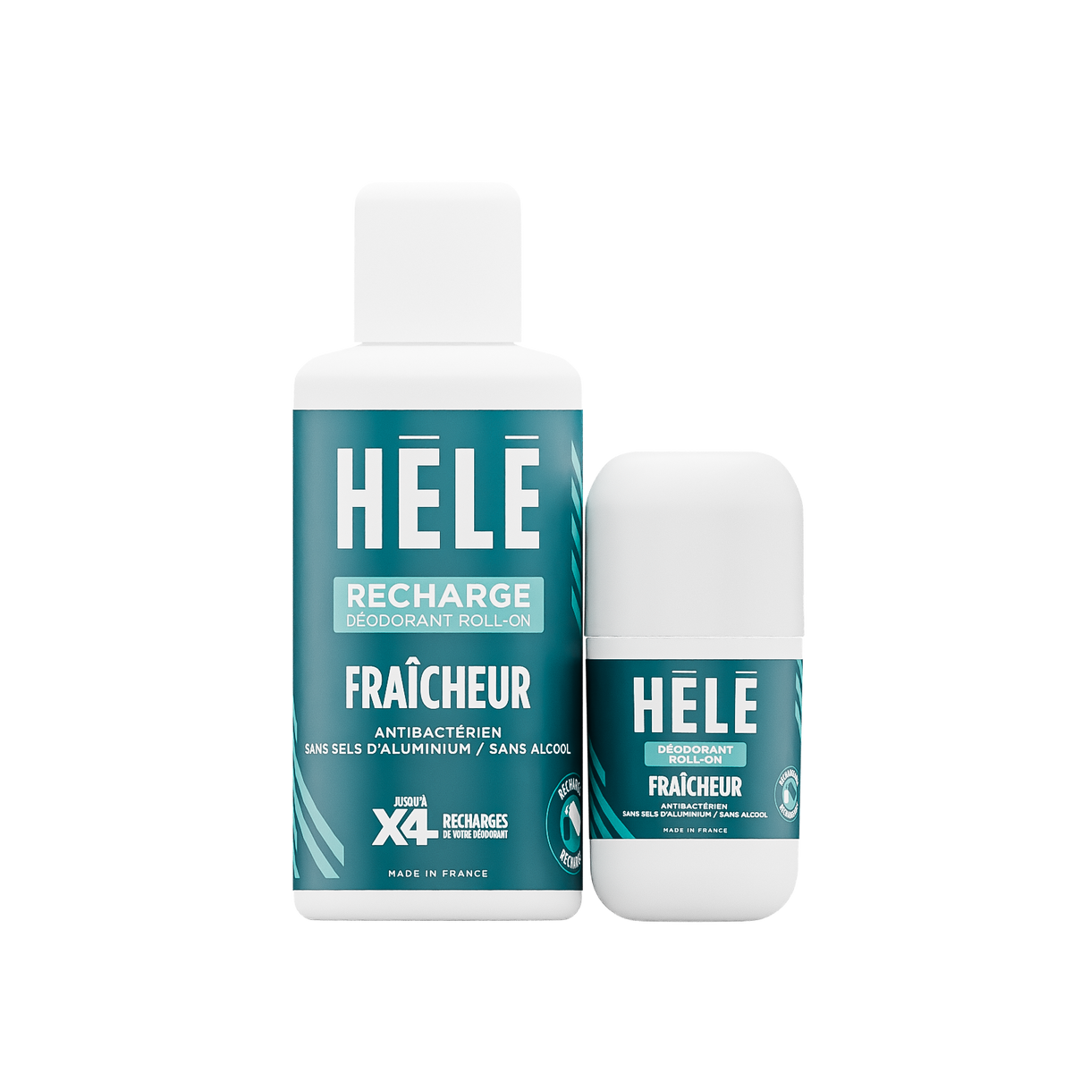 Pack déodorant roll-on rechargeable Fraîcheur HELE Sport : roll-on 45 ml et recharge 200 ml