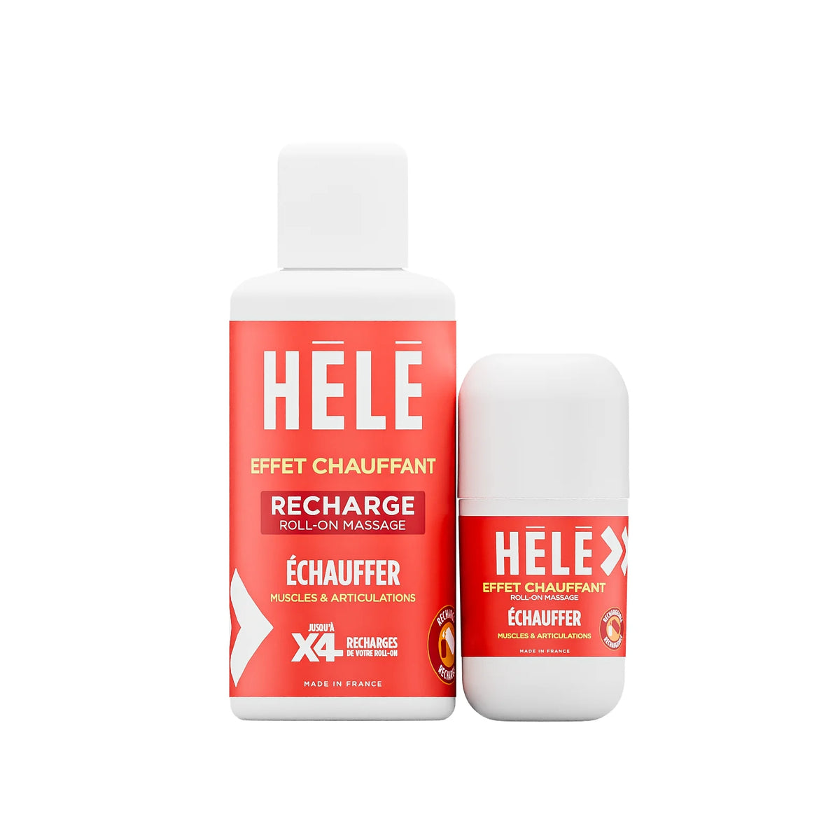 Pack roll-on effet chauffant rechargeable Échauffer HELE Sport : roll-on 45 ml et recharge 200 ml