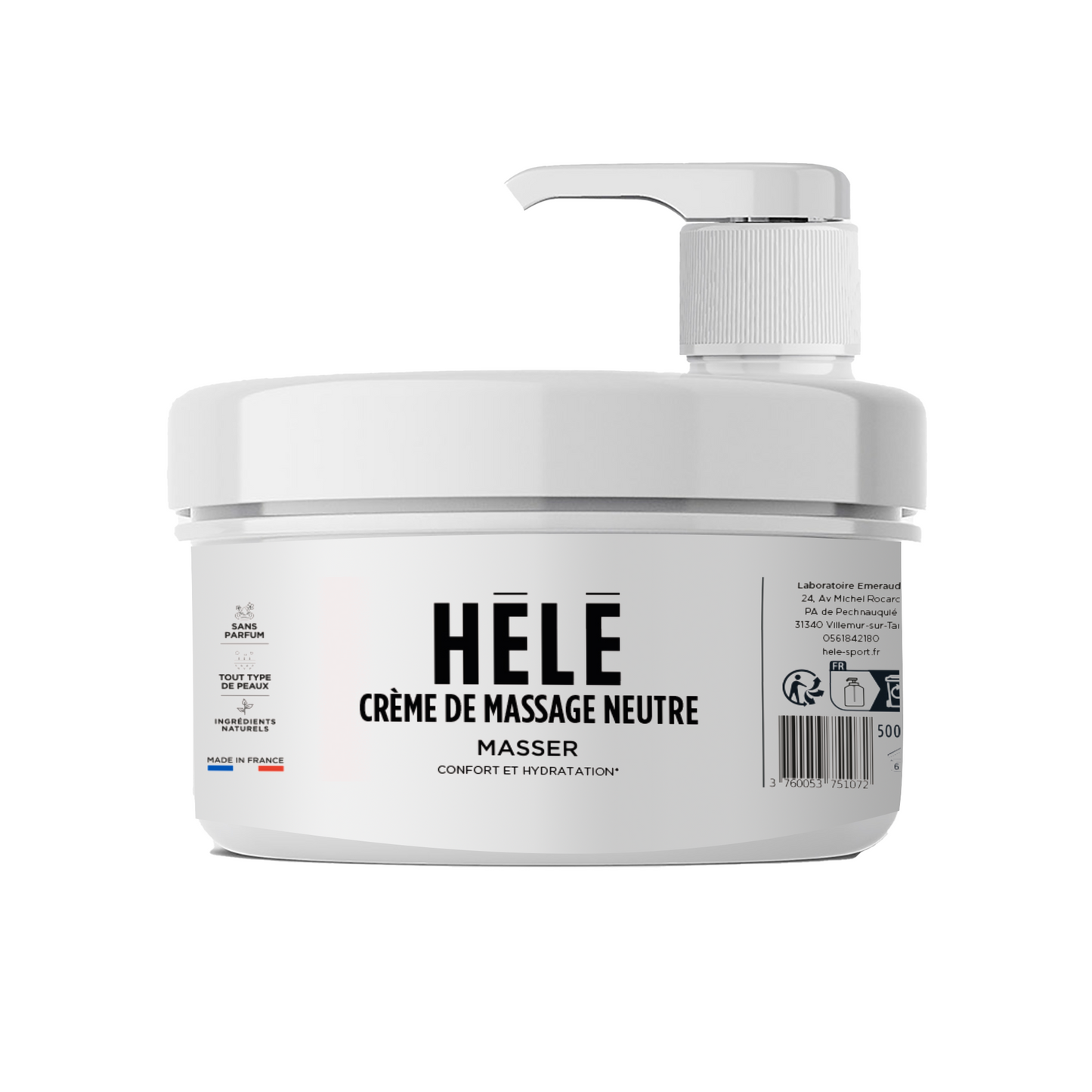 Crème de massage neutre - Pot de 500ml de crème de massage pour massage long, peaux sensibles, massage sportif