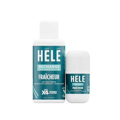 Pack déodorant roll-on rechargeable Fraîcheur HELE Sport : roll-on 45 ml et recharge 200 ml